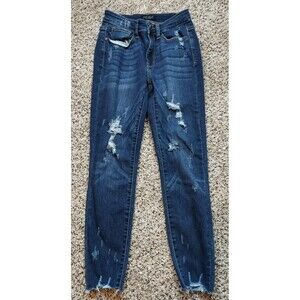 Judy Blue Jeans Womens 1/25 26x25 Skinny Fit Blue Distressed Whiskered Stretch